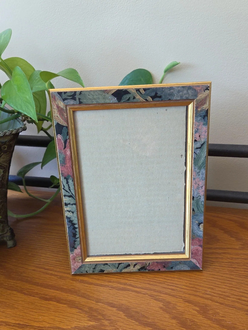 Floral Pattern Gold Trim Picture Frame - Multicolor Floral- Holds 5x7 Photo